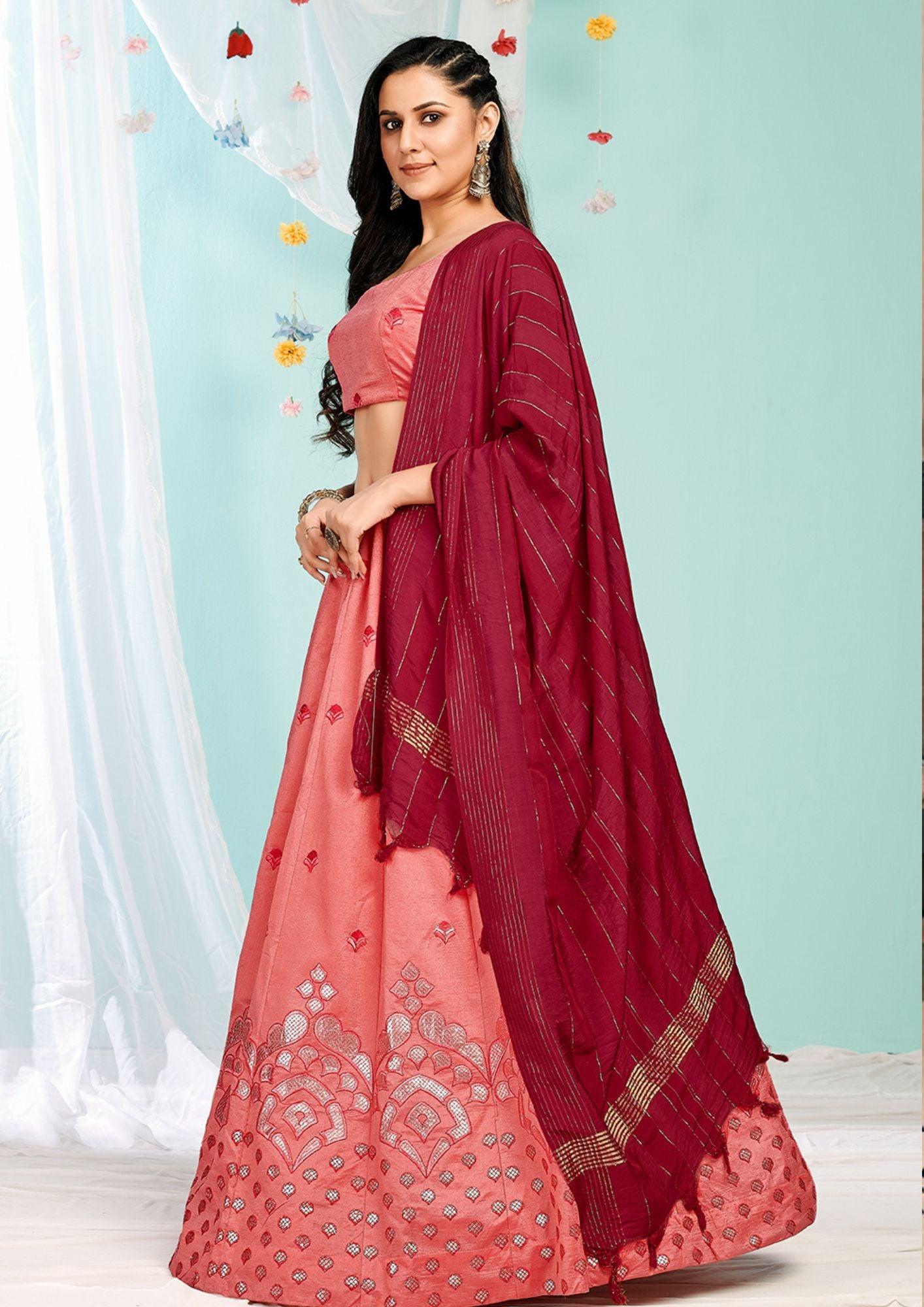 Pink Color Gottapatti Embroidery Designer Lehenga Choli For Wedding And Festive Season