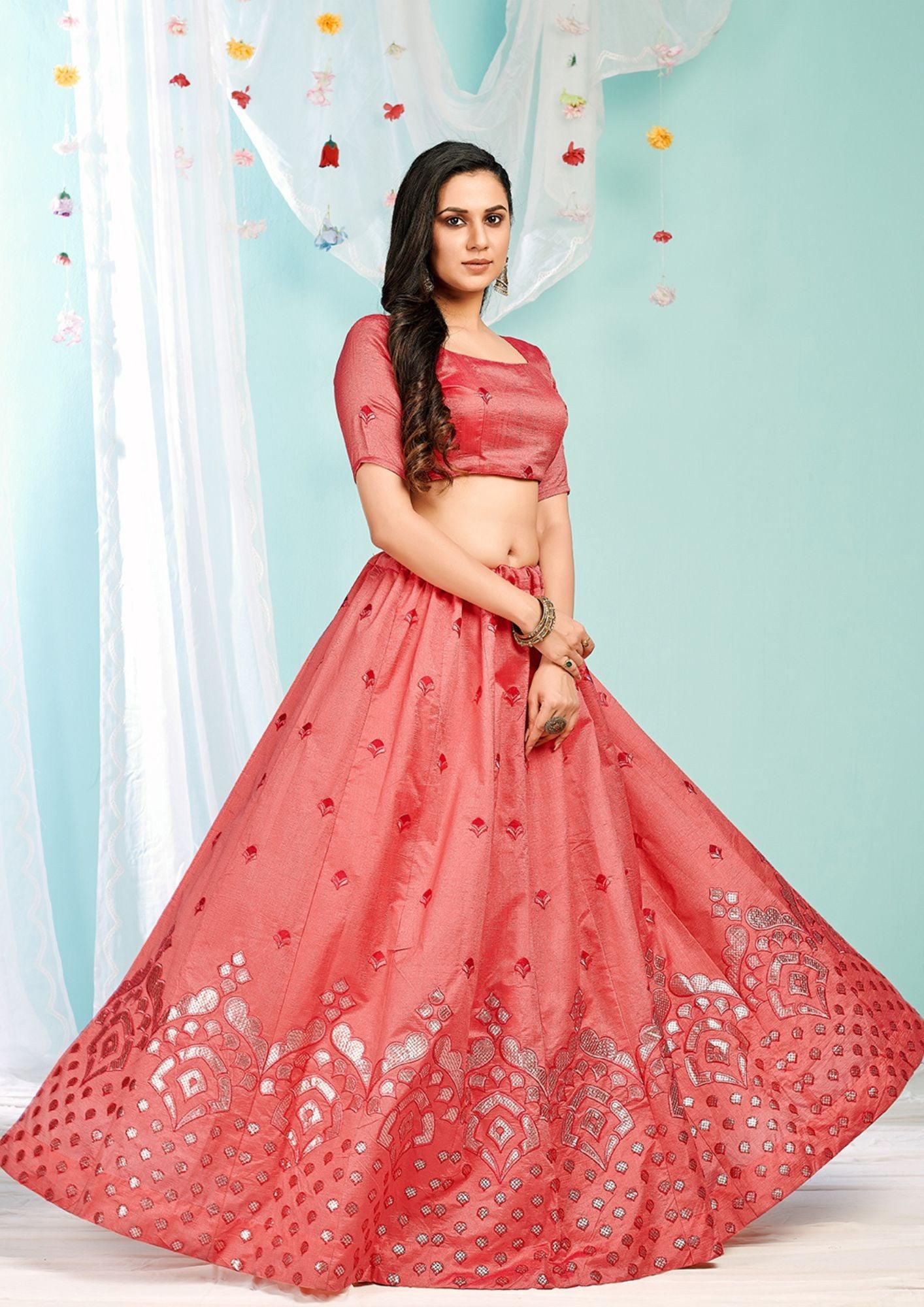 Pink Color Gottapatti Embroidery Designer Lehenga Choli For Wedding And Festive Season