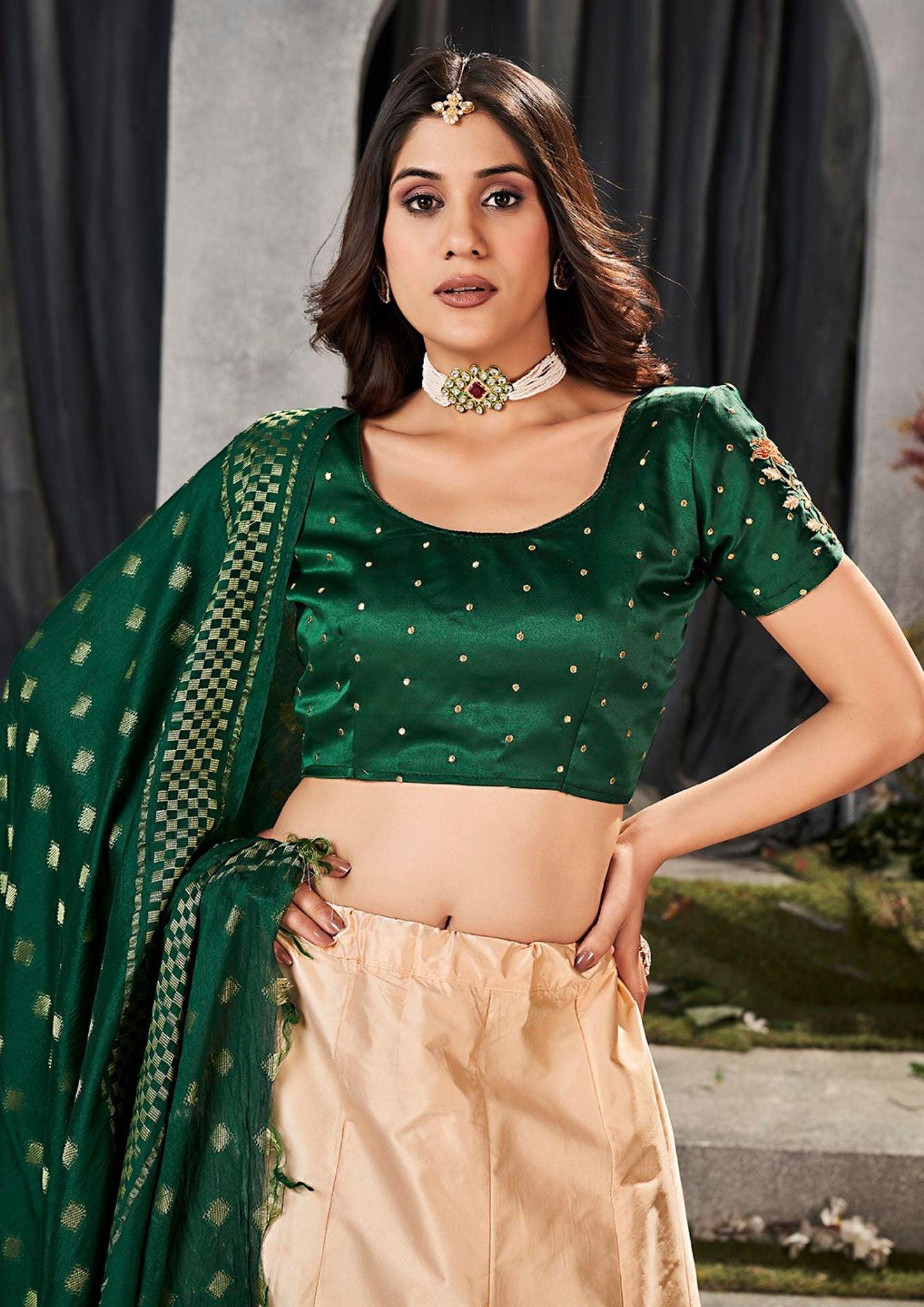 Peach Green Color Embroidery Designer Lehenga Choli For Wedding And Festive Season