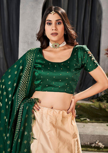 Peach Green Color Embroidery Designer Lehenga Choli For Wedding And Festive Season