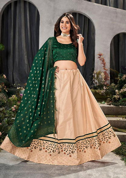 Peach Green Color Embroidery Designer Lehenga Choli For Wedding And Festive Season