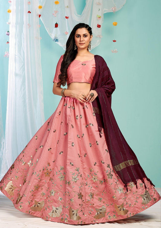 Pink Color Gottapatti Embroidery Designer Lehenga Choli For Wedding And Festive Season