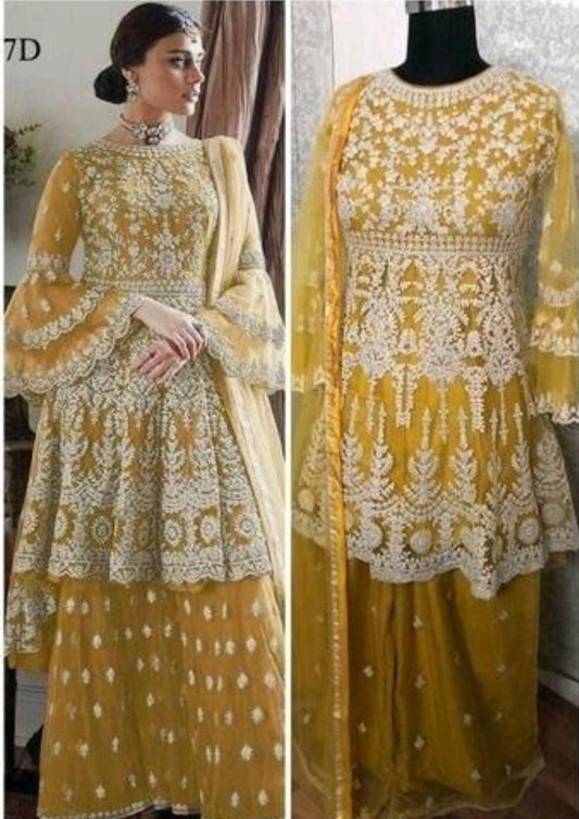 Nivantra Stylish Yellow Sarara for Wedding and Celebration Wear