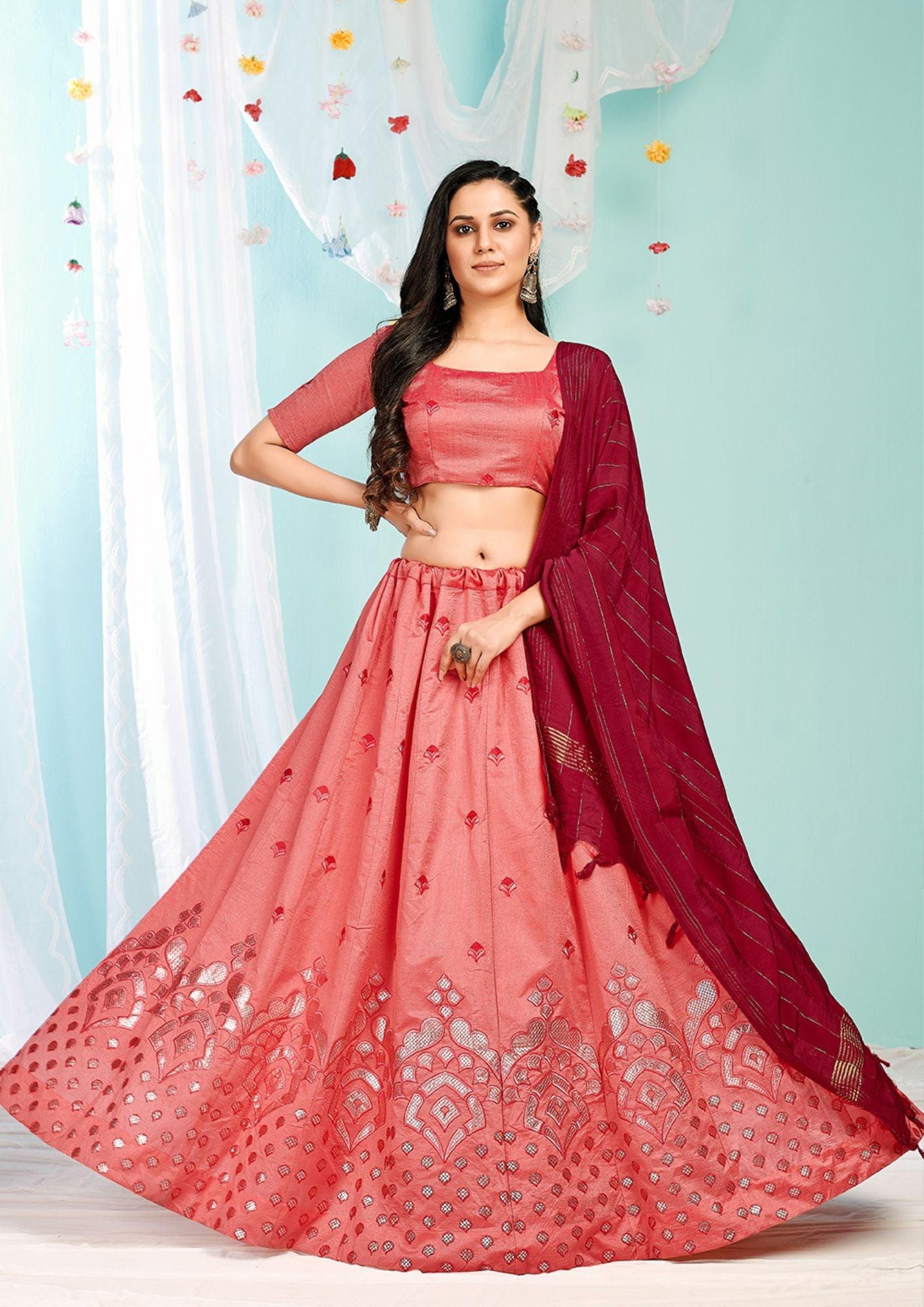 Pink Color Gottapatti Embroidery Designer Lehenga Choli For Wedding And Festive Season