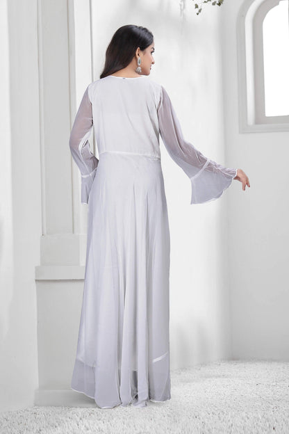White Color Faux Georgette Designer Gown For Party , Weading And Festival Season.