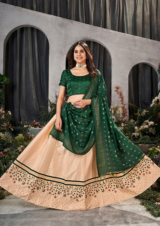 Peach Green Color Embroidery Designer Lehenga Choli For Wedding And Festive Season