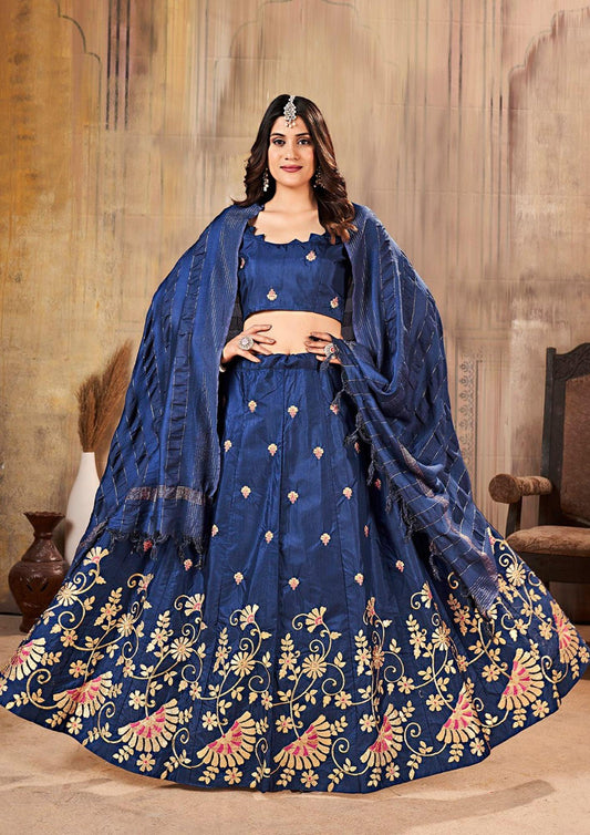 Blue Color Gottapatti Embroidery Designer Lehenga Choli For Wedding And Festive Season